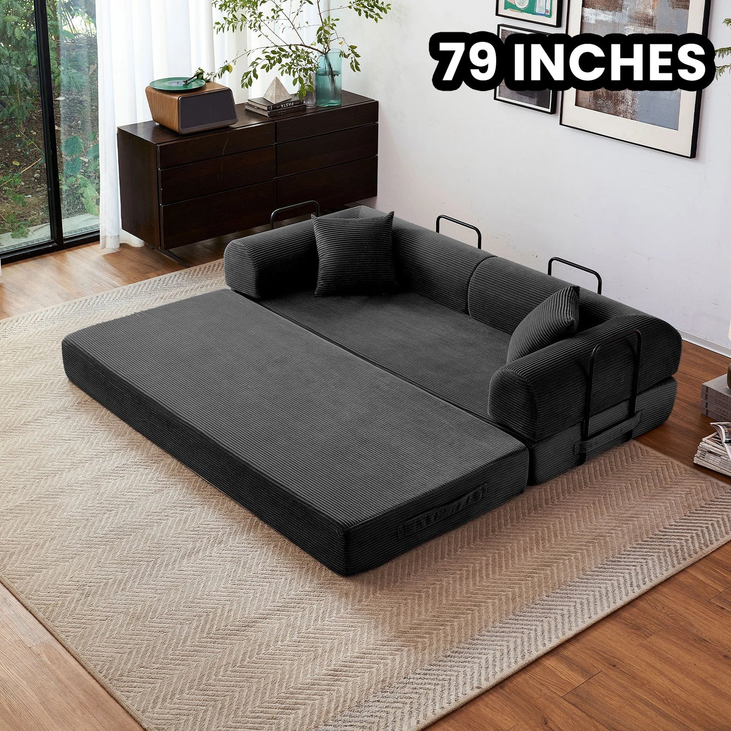 Foldable Convertible Futon Sofa Bed With L Shaped Arms