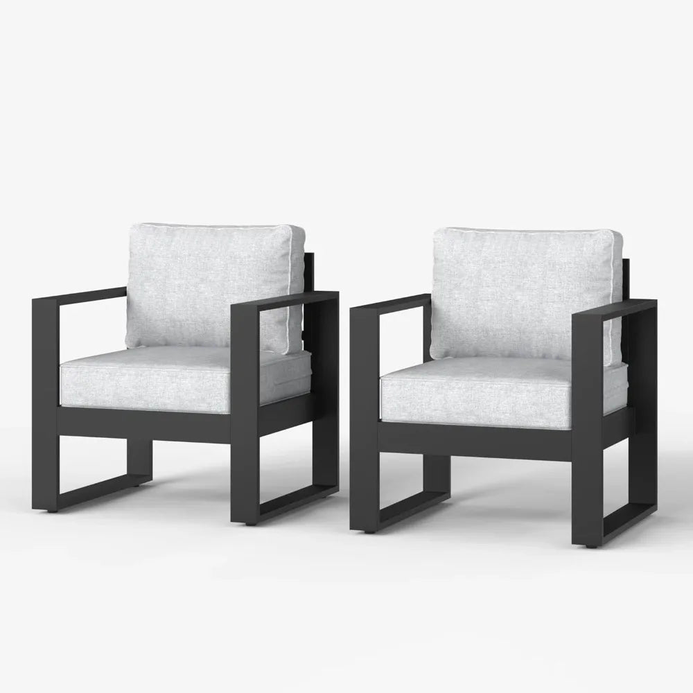 Outdoor Patio Aluminum Armchairs Modern Set With Removable Cushions