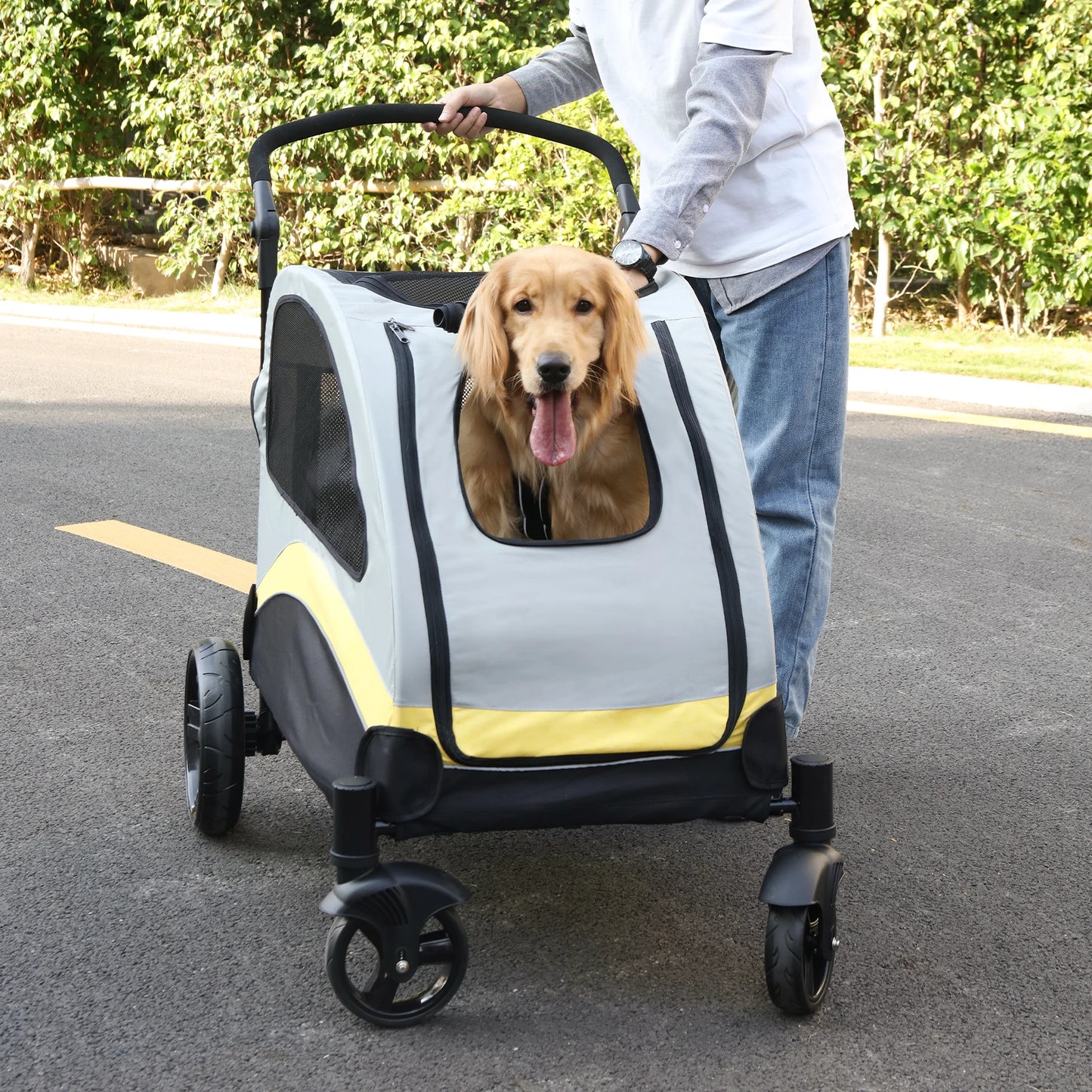 Portable Four Wheel Dog Stroller for Large Dogs Foldable Carrier