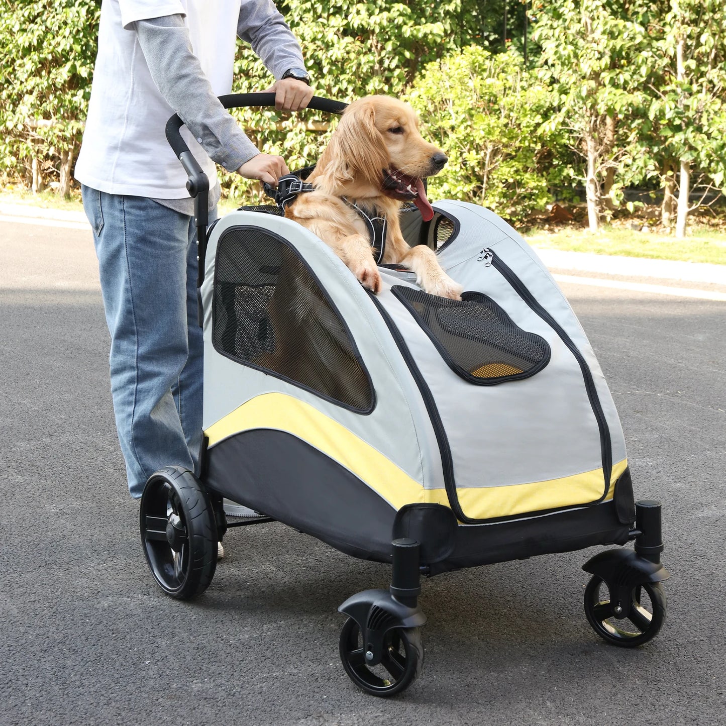 Portable Four Wheel Dog Stroller for Large Dogs Foldable Carrier