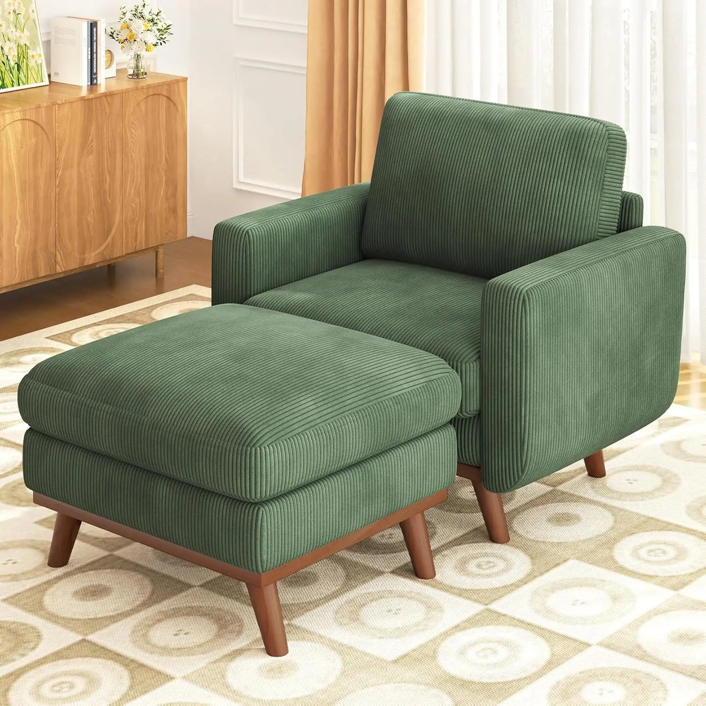 L Shape Modular Sectional Sofa 3 Seat Corduroy Movable Ottoman