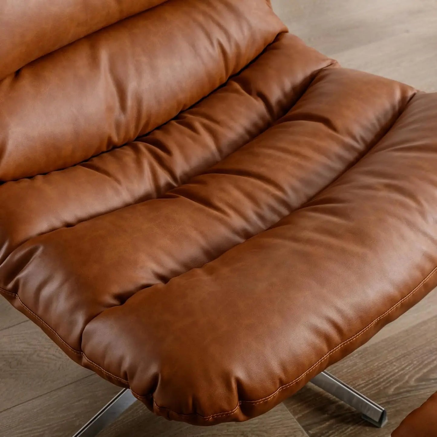 Mid Century Modern Faux Leather Accent Chair With Ottoman