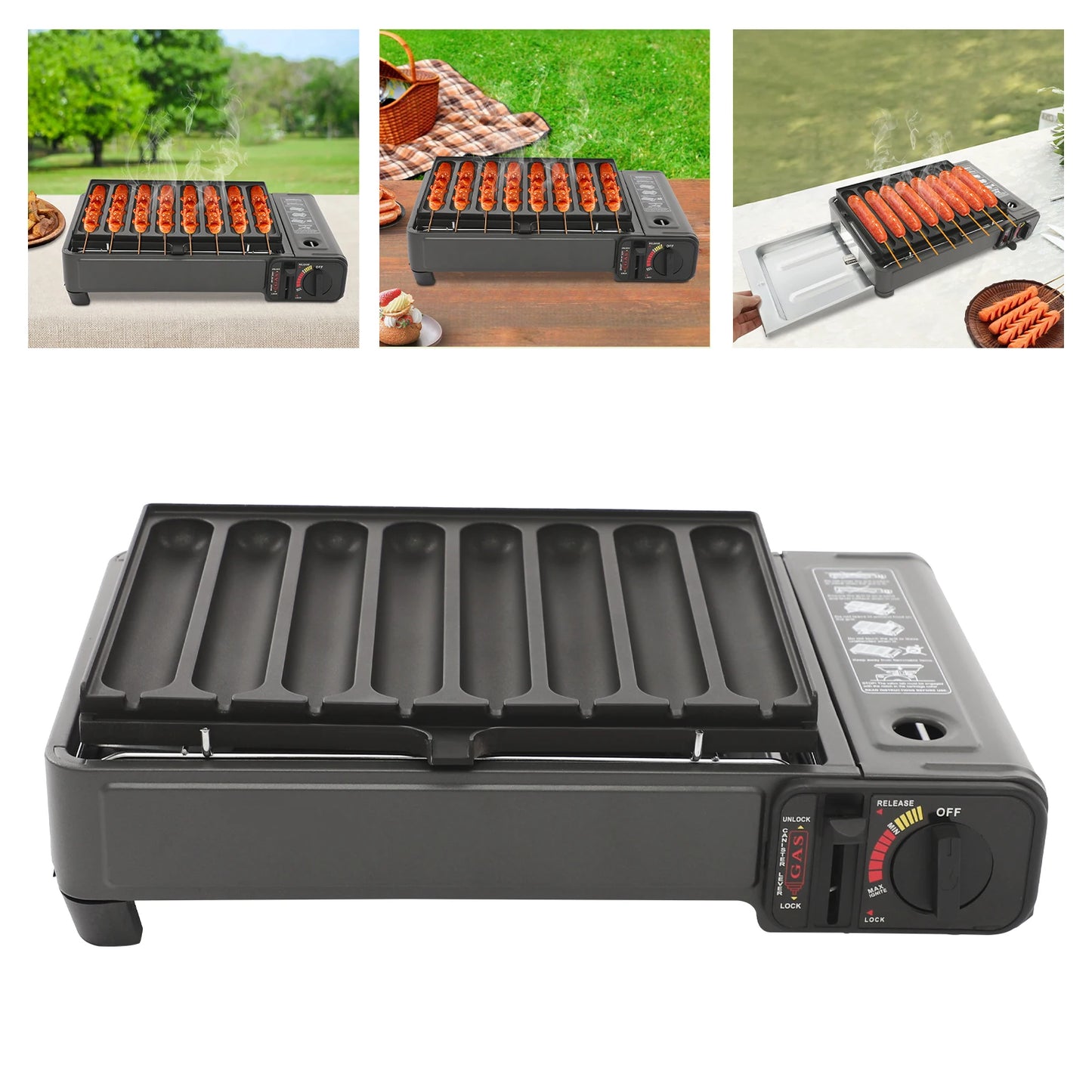 Bymaocar Portable Gas Grill Stove 2.2KW Butane With Sausage Plate