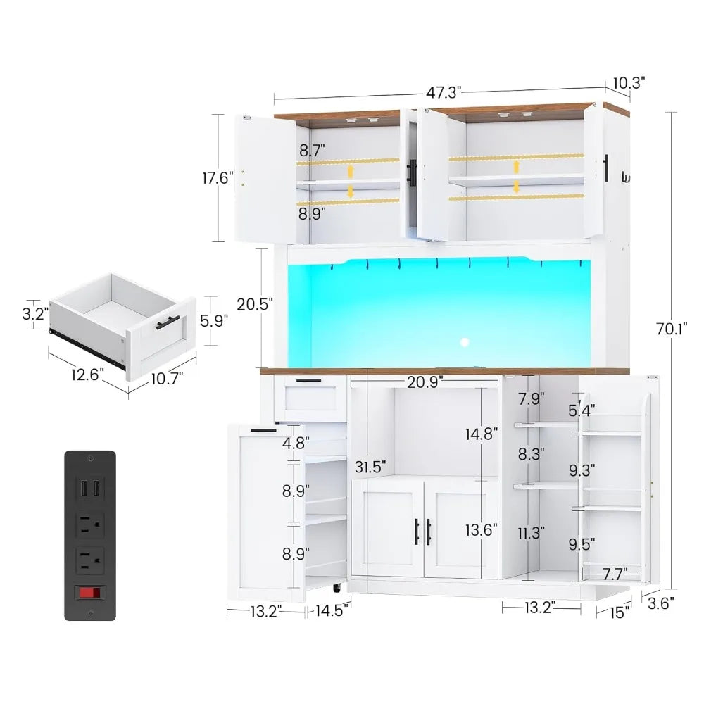 Pantry Cabinet With Charging Station And LED Light