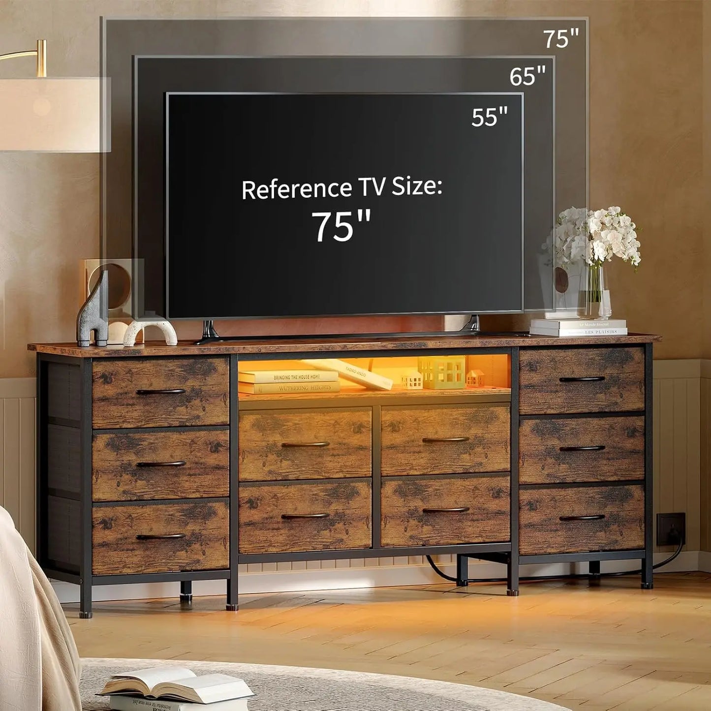TWISTER.CK TV Stand With LED Lights And Power Outlets