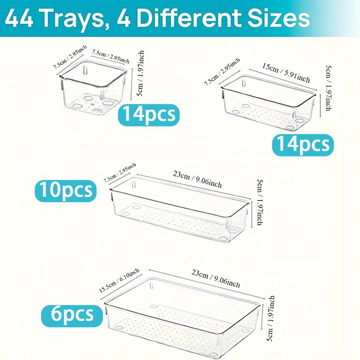 Transparent Plastic Drawer Storage Box Set 44 Piece Multi Functional Organizer