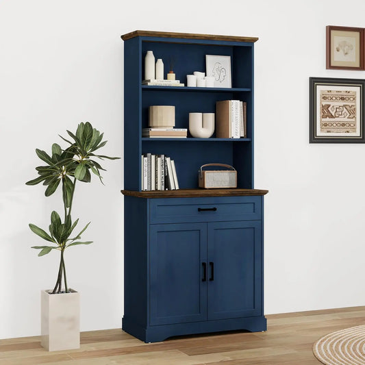 5-Shelf Bookshelf With Drawers Adjustable Storage Cabinet