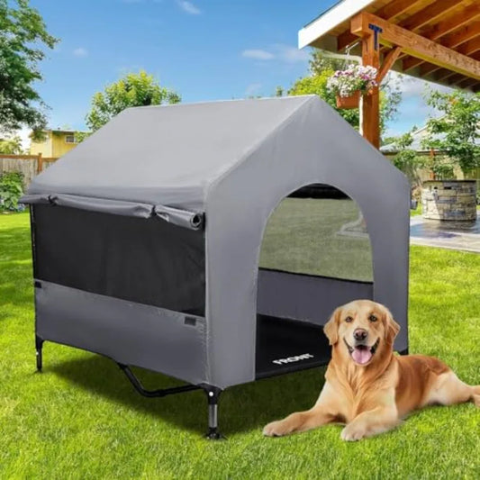 Outdoor Indoor Dog House With Mesh Windows And Elevated Bed