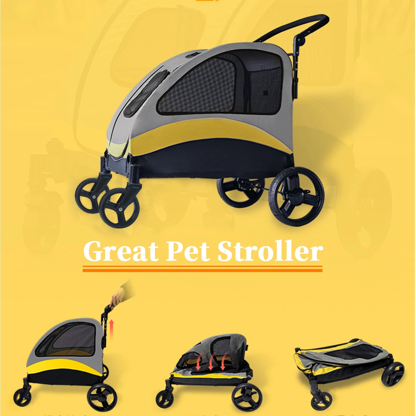 Portable Four Wheel Dog Stroller for Large Dogs Foldable Carrier
