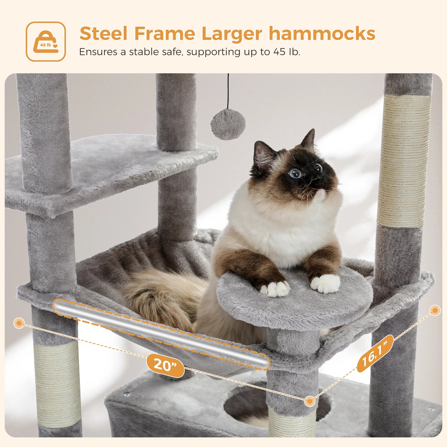 PEQULTI Multi Level Cat Tree Tower With Scratching Posts Hammock