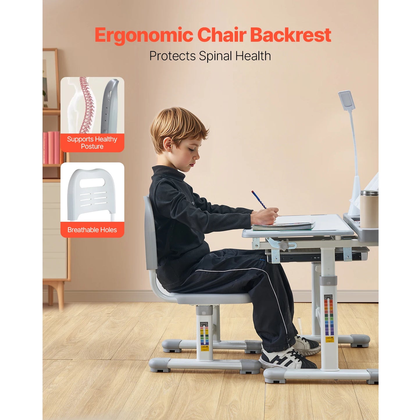 SucceBuy Kids Study Desk and Chair Set with Adjustable Height