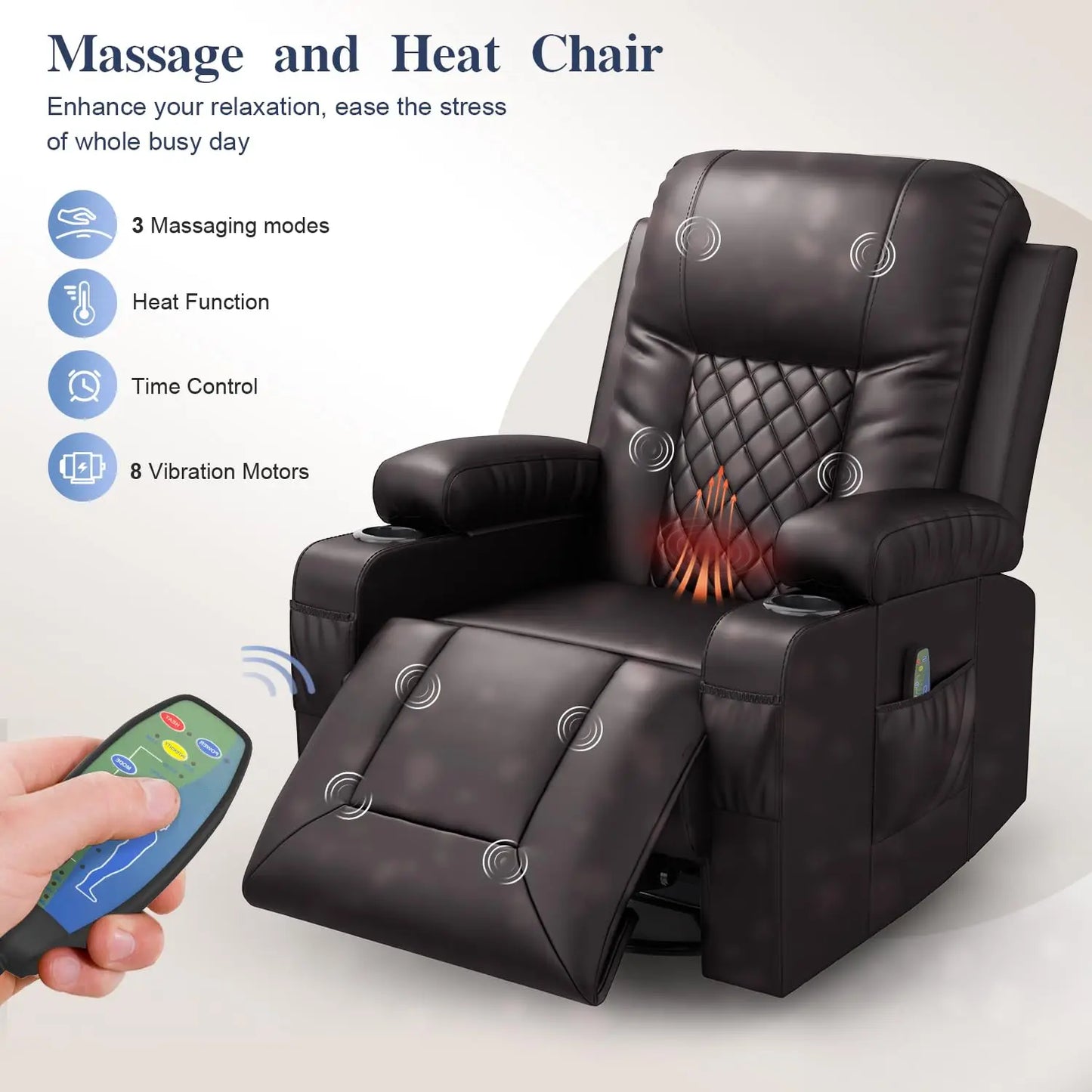 FSC Certified Heated Massage Recliner Chair 360 Swivel Ergonomic