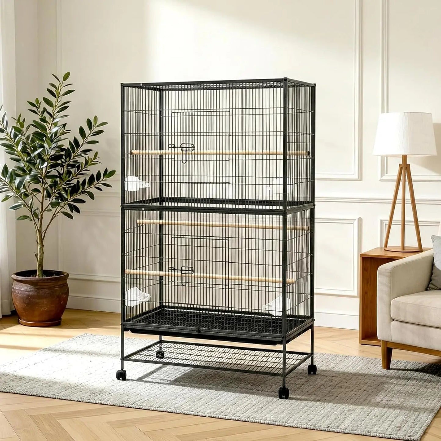 HiMISS Bird Cage with Rolling Storage Stands and Bowls