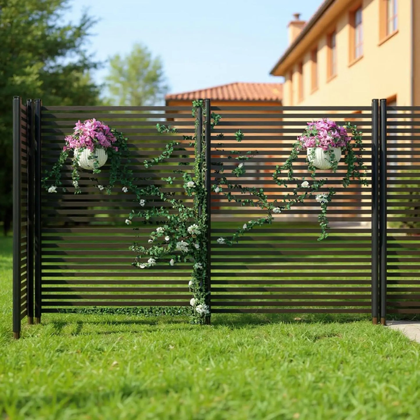 HiMISS No Dig Outdoor Privacy Screen Fence Kit 3 Panel Freestanding Enclosure