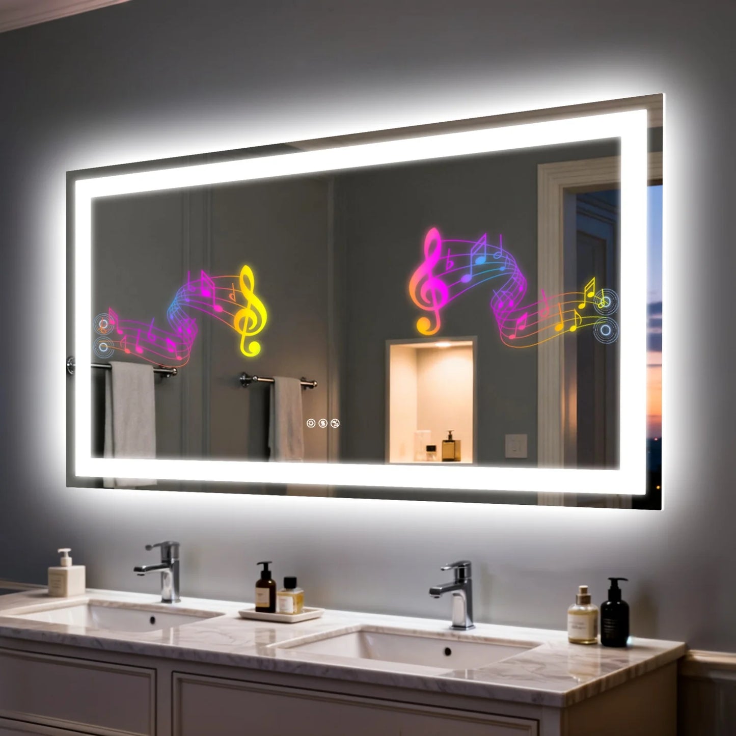 LED Bathroom Mirror With Bluetooth Speaker And Anti Fog Backlit