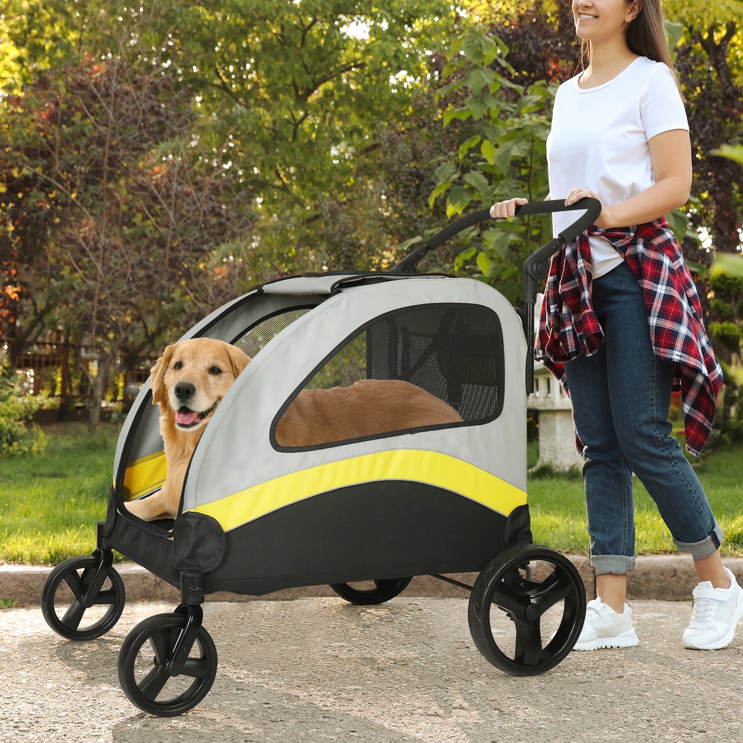 Portable Four Wheel Dog Stroller for Large Dogs Foldable Carrier