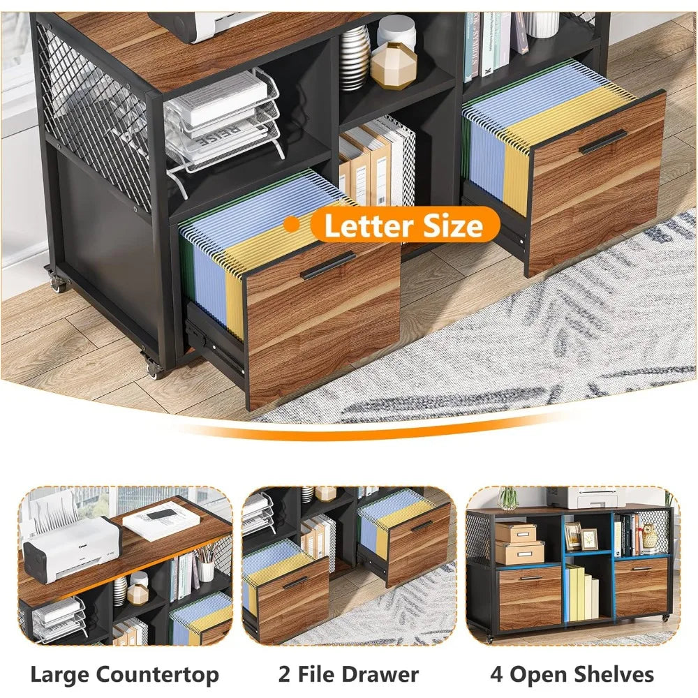 Two Drawer Wood File Cabinet With Mobile Filing And Printer
