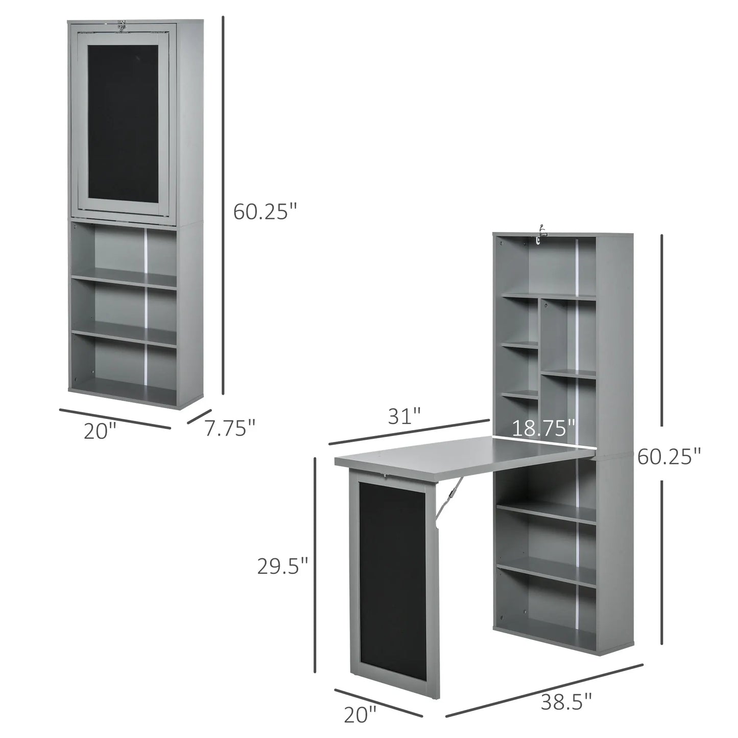 Homcom Foldout Convertible Office Desk With Wall Mount Blackboard Shelf