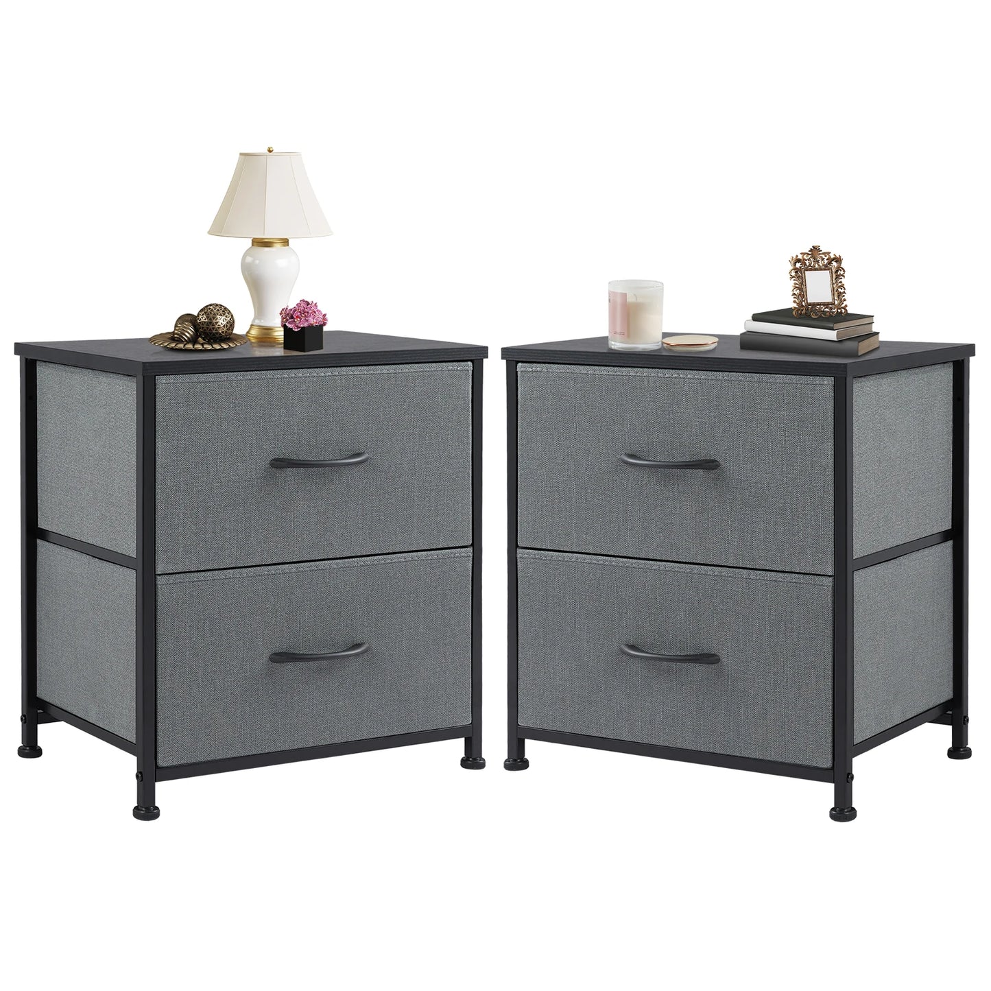 JHK Nightstand With Storage Drawers Bedside Table Modern Metal Frame