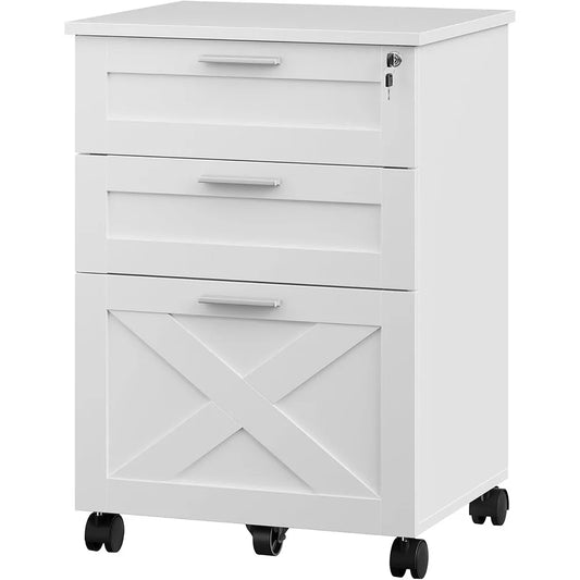HiMISS 3-Drawer Rolling File Cabinet With Lock For Home Office