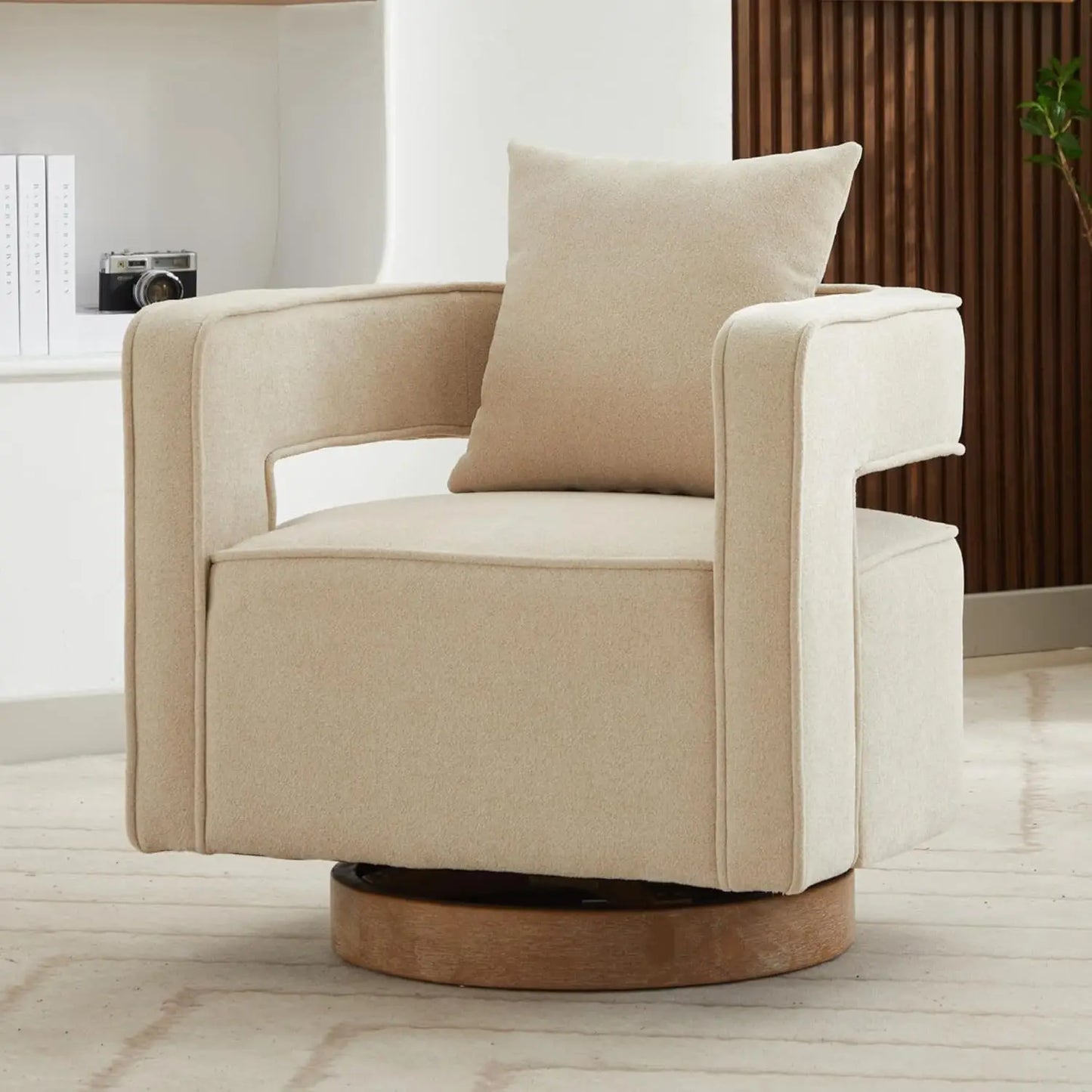 Upholstered Swivel Accent Chair Set Of 2 Linen Open Back