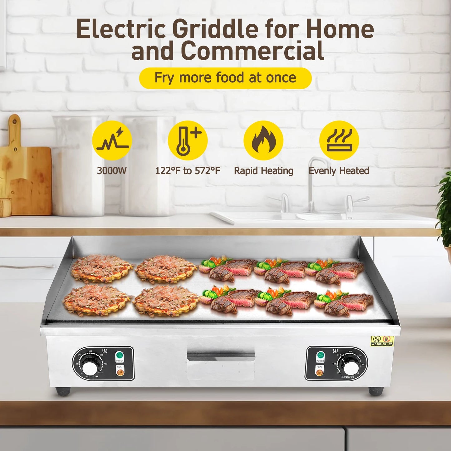 Adoolla 1500W 110V Commercial Electric Grill Countertop Nonstick Teppanyaki Plate