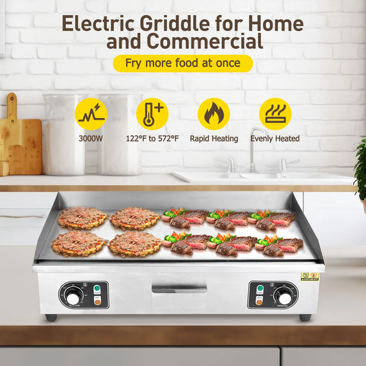 Adoolla 1500W 110V Commercial Electric Grill Countertop Nonstick Teppanyaki Plate