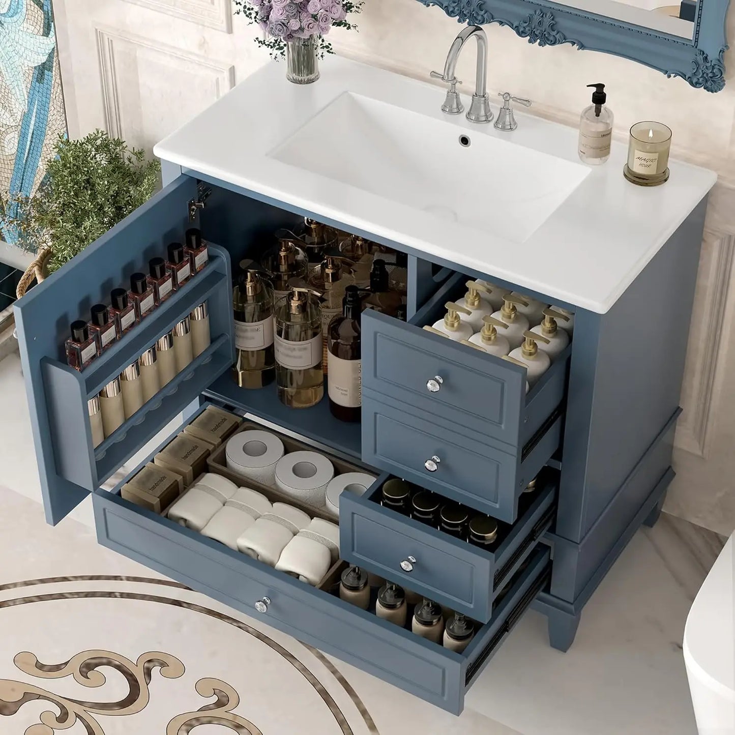 Free Standing Bathroom Vanity With Ceramic Basin And Sink