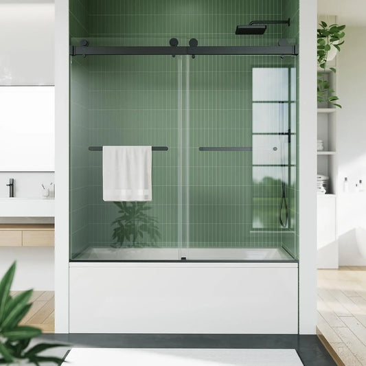 Frameless Sliding Bathtub Shower Glass Door With Stainless Steel Rail