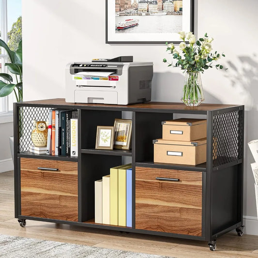 Two Drawer Wood File Cabinet With Mobile Filing And Printer