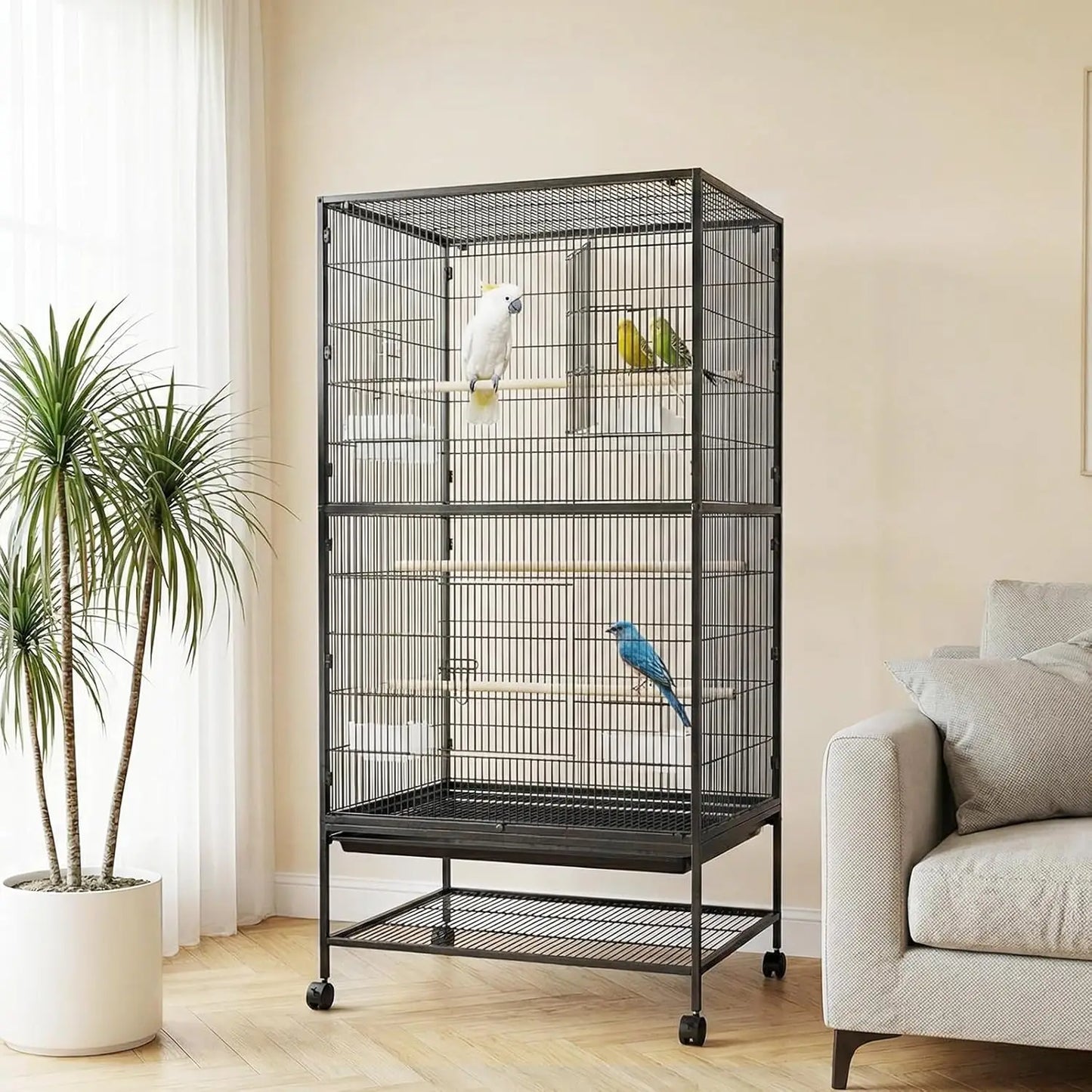 HiMISS Bird Cage with Rolling Storage Stands and Bowls