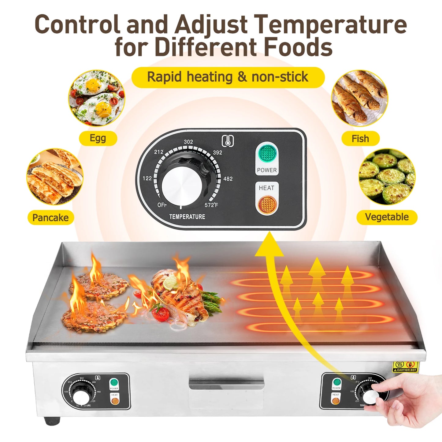 Adoolla 1500W 110V Commercial Electric Grill Countertop Nonstick Teppanyaki Plate