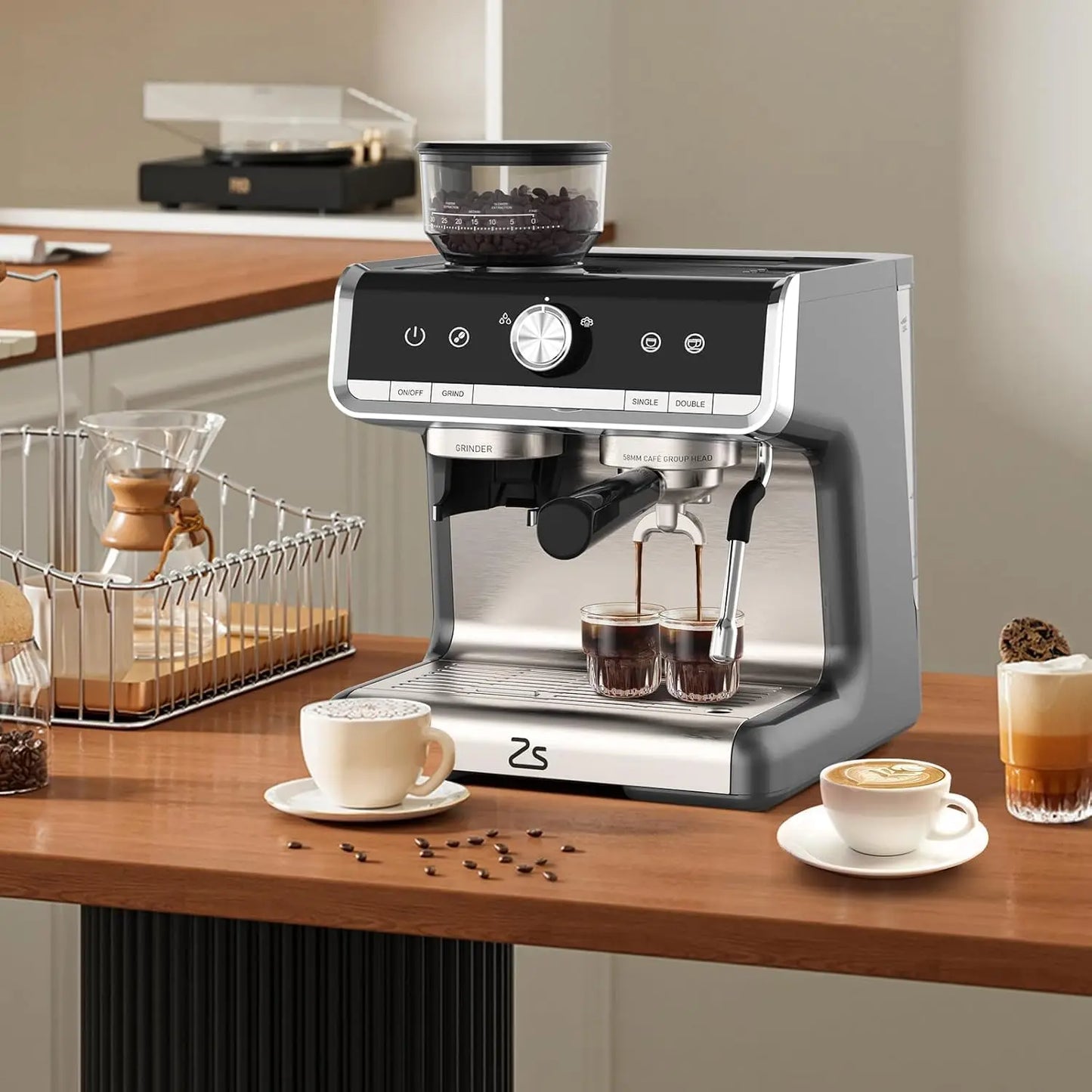 Acekool 20 Bar Espresso Machine With Built In Grinder 1450W Semi Automatic