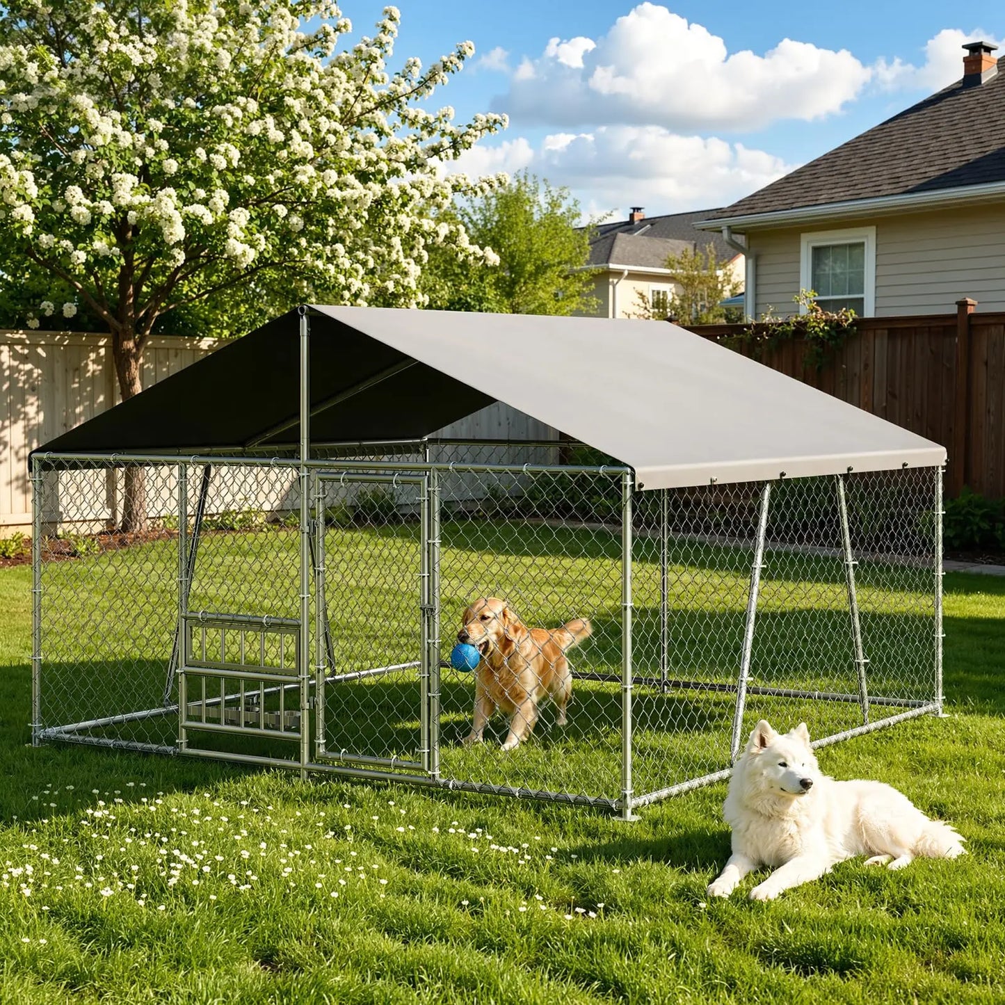 DishyKooker Outdoor Dog Enclosure With Waterproof Roof And Locking Door