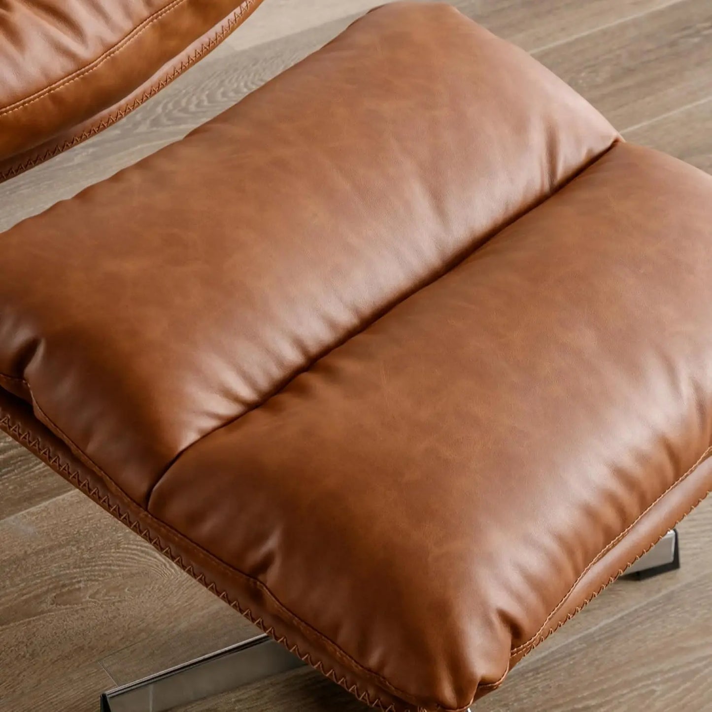 Mid Century Modern Faux Leather Accent Chair With Ottoman