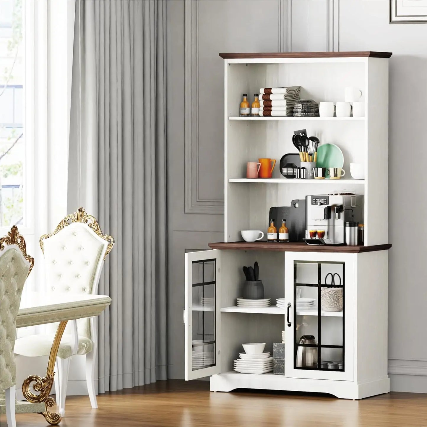 5-Shelf Bookshelf With Drawers Adjustable Storage Cabinet
