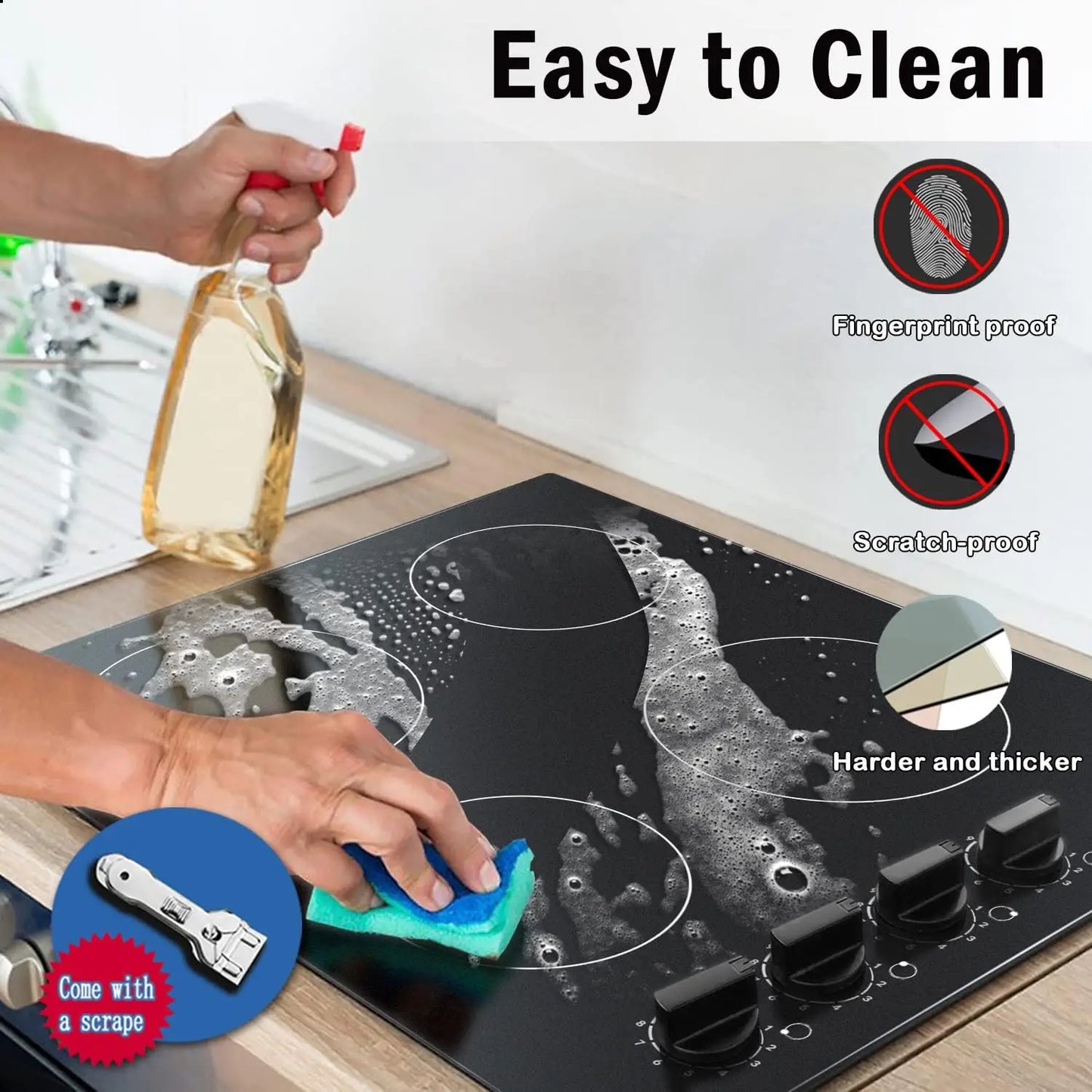 Karinear Four Burner Cooktop With Knob Control And Residual Heat Indicator