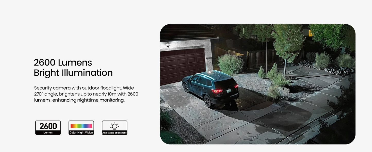 DEKCO 3K UHD WiFi Floodlight Camera With 360 Degree View
