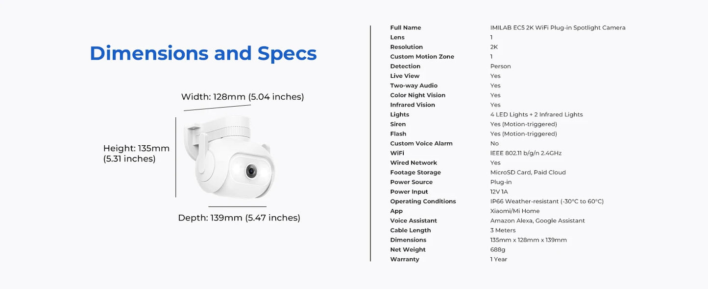 IMILAB EC5 Floodlight Camera 2K Outdoor Security Surveillance Night Vision