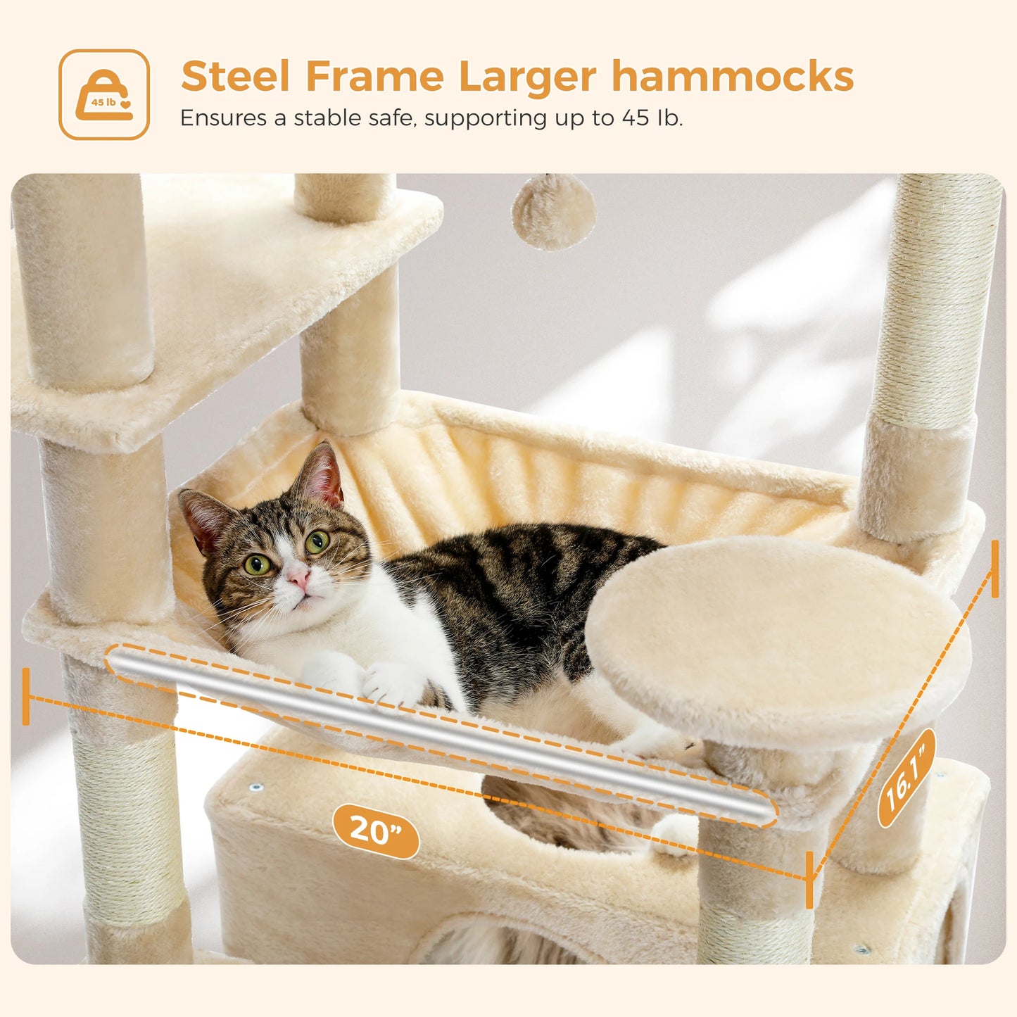 PEQULTI Multi Level Cat Tree Tower With Scratching Posts Hammock