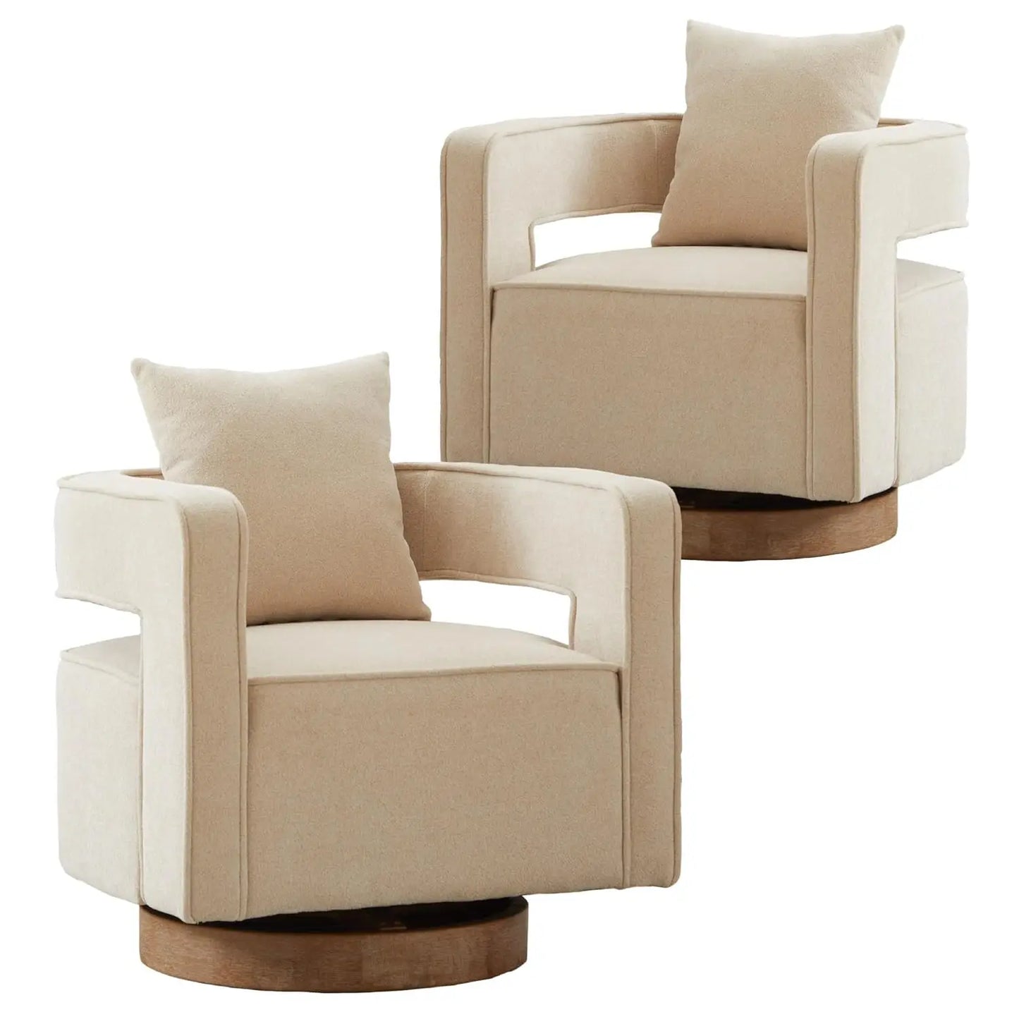 Upholstered Swivel Accent Chair Set Of 2 Linen Open Back