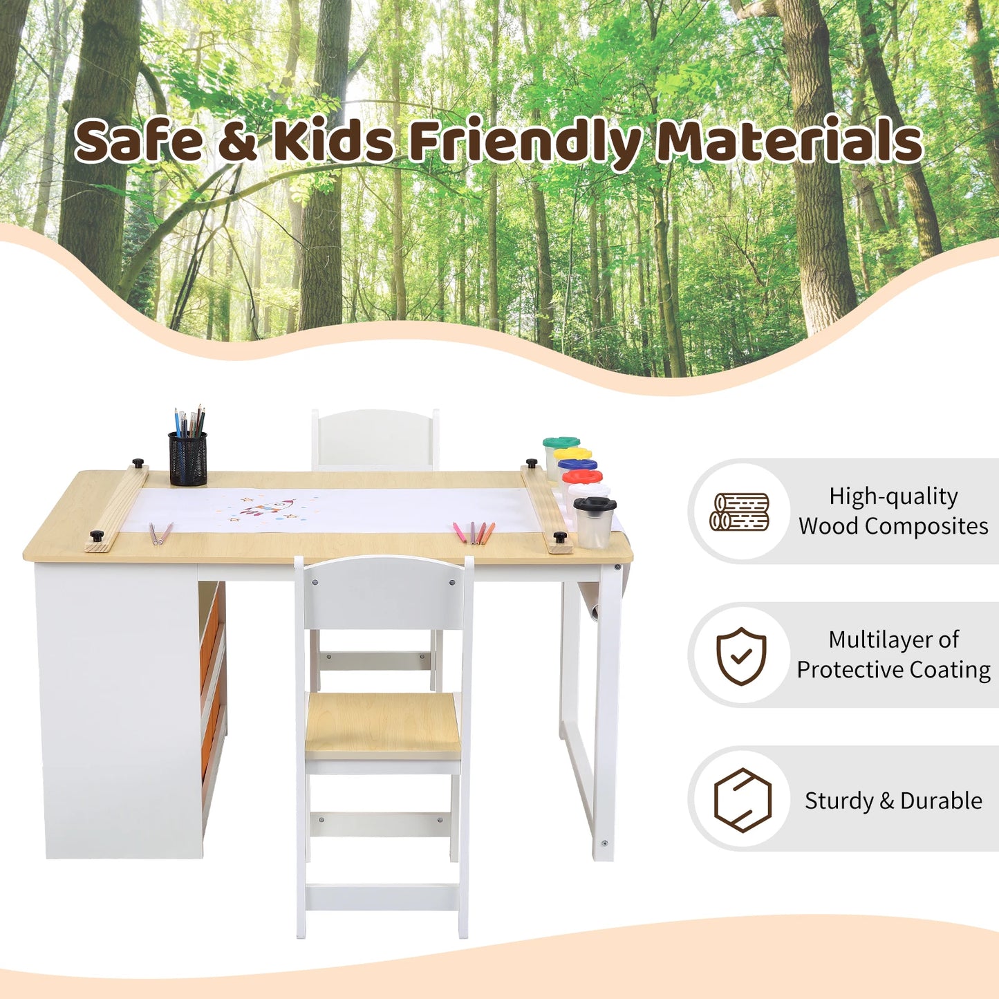 HiMISS Kids Art Table and Chairs Set for Craft Activity