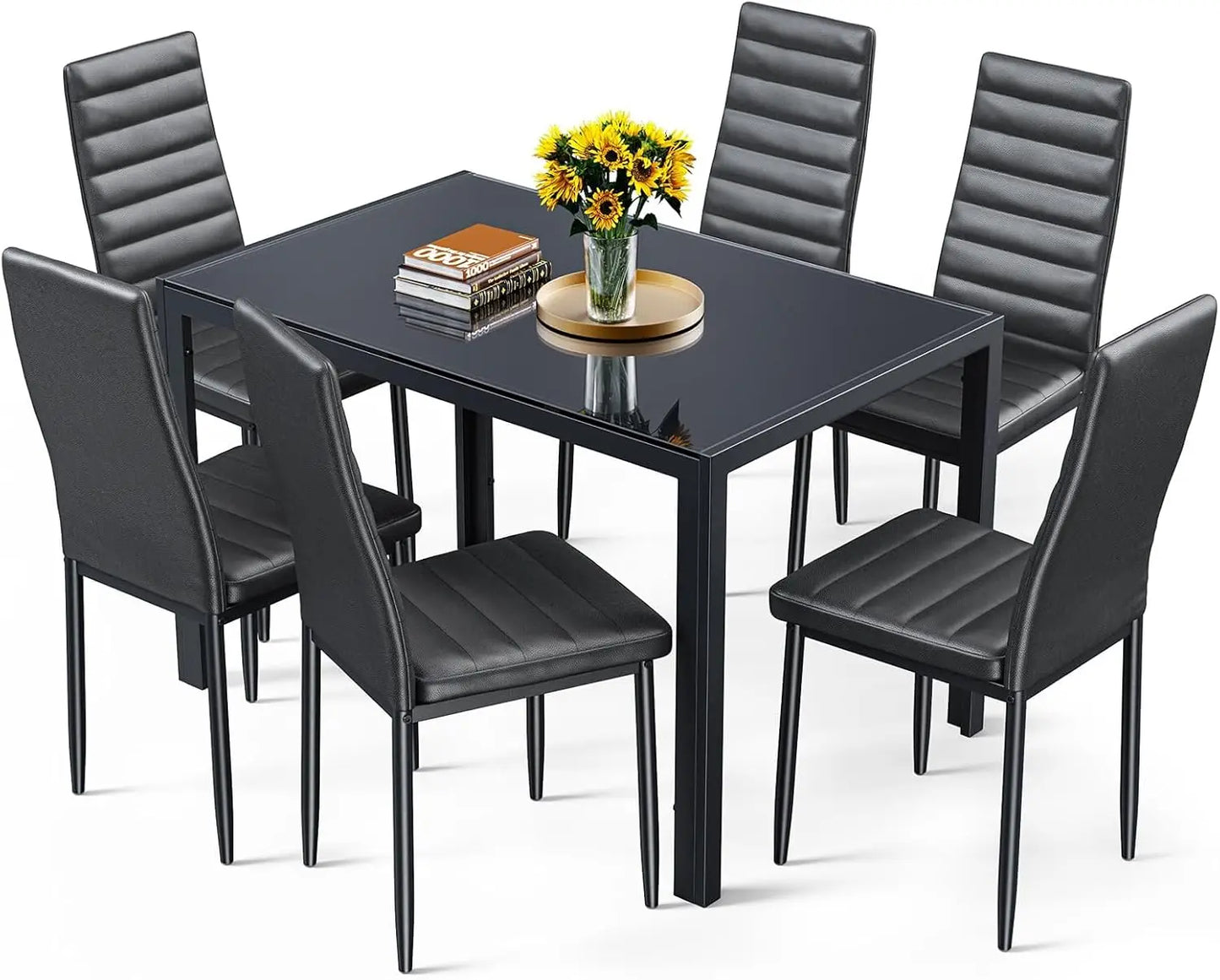 Modern 7 Piece Dining Table Set With Tempered Glass