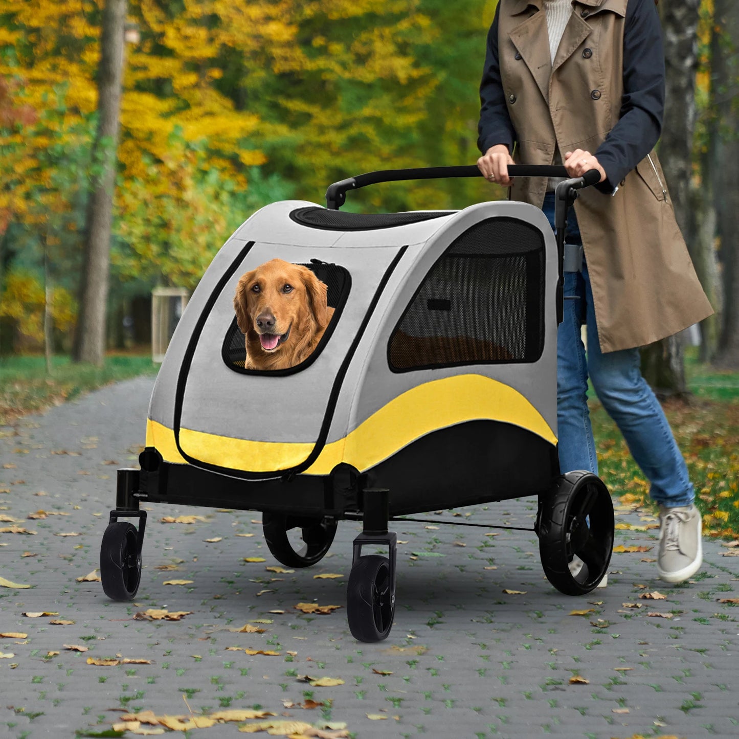 Portable Four Wheel Dog Stroller for Large Dogs Foldable Carrier