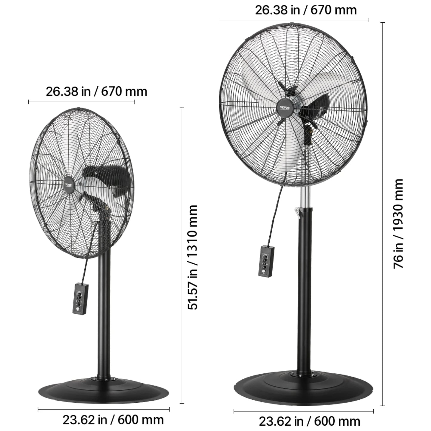 VEVOR Industrial Pedestal Fan 85-Degree Oscillating 3-Speed