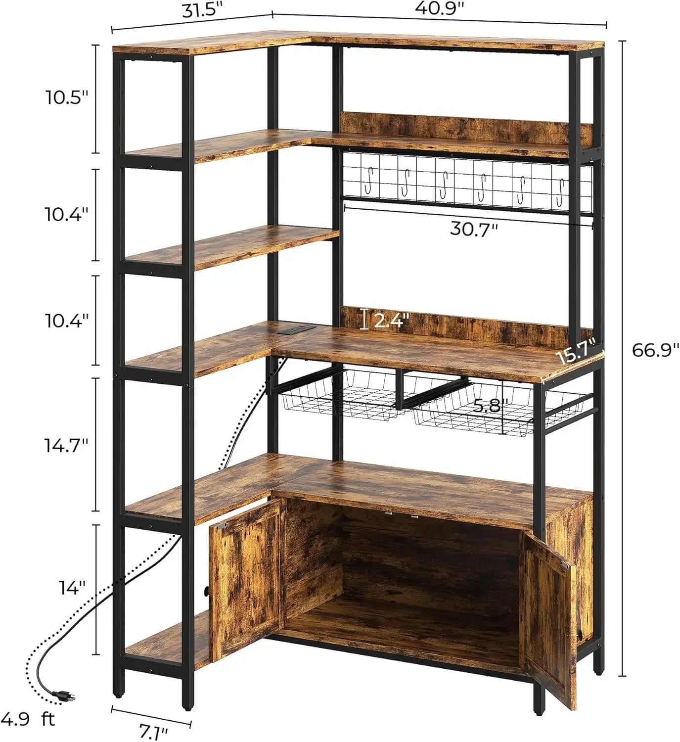 Corner Bakers Rack With Power Outlet Microwave Stand And Shelves