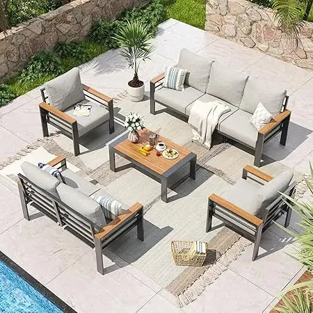 Aluminum Patio Furniture Set Outdoor Sectional With Cushions And Table