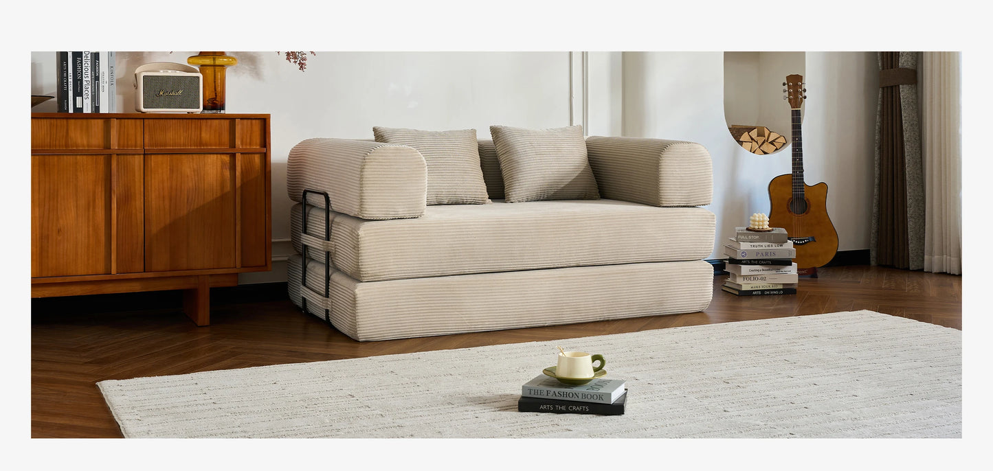 Foldable Convertible Futon Sofa Bed With L Shaped Arms