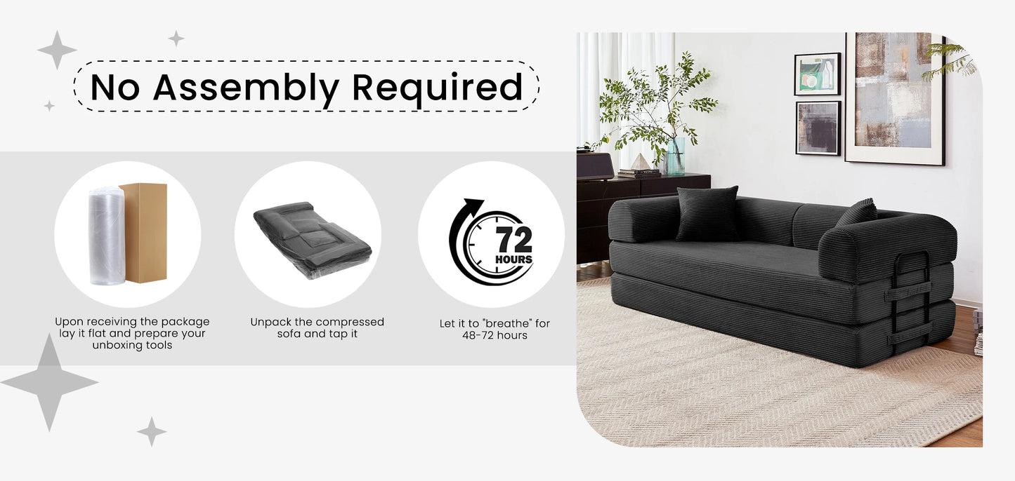 Foldable Convertible Futon Sofa Bed With L Shaped Arms