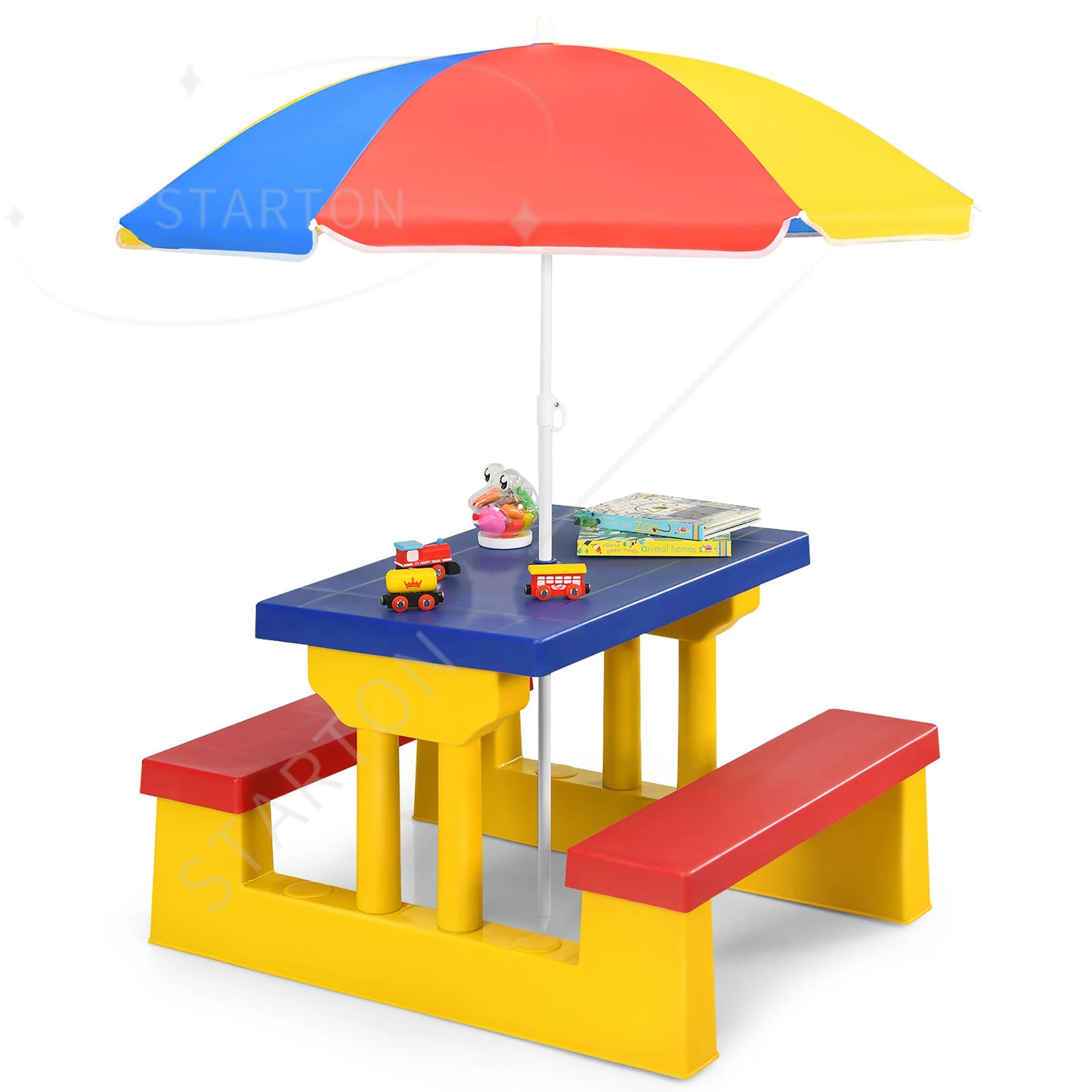 Kids Picnic Table Set With Removable Umbrella For Indoor Outdoor